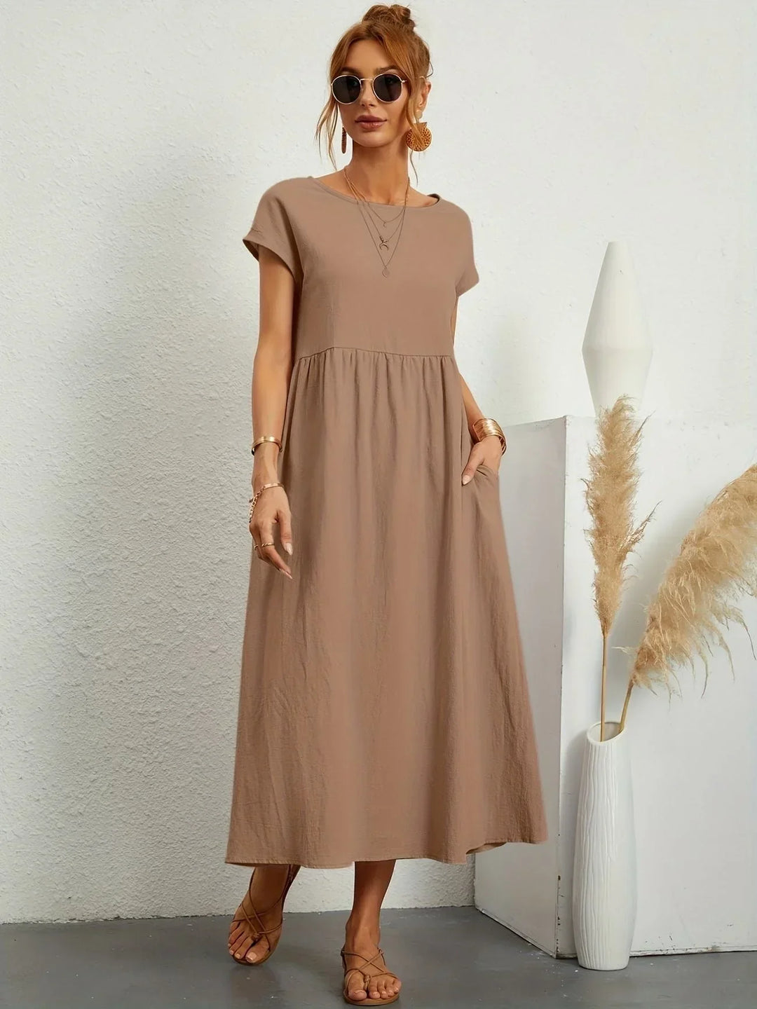 Linen Blend Relaxed Maxi Dress for Women