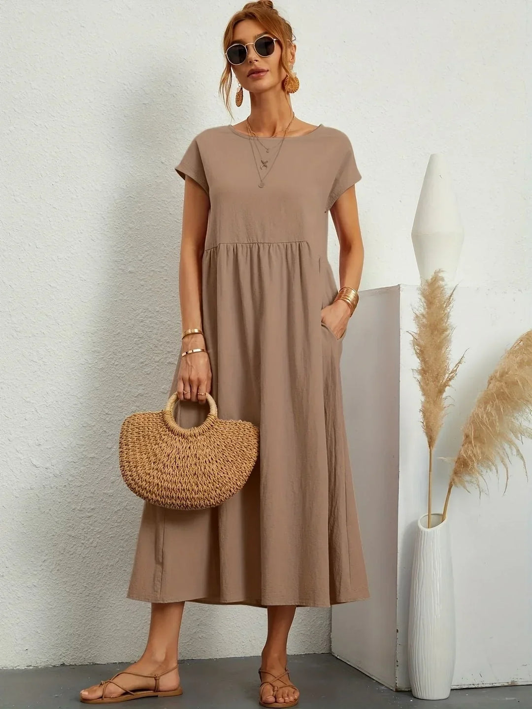 Linen Blend Relaxed Maxi Dress for Women