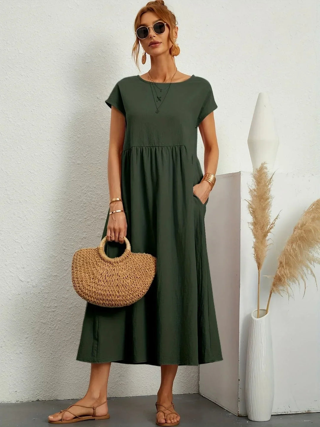 Linen Blend Relaxed Maxi Dress for Women