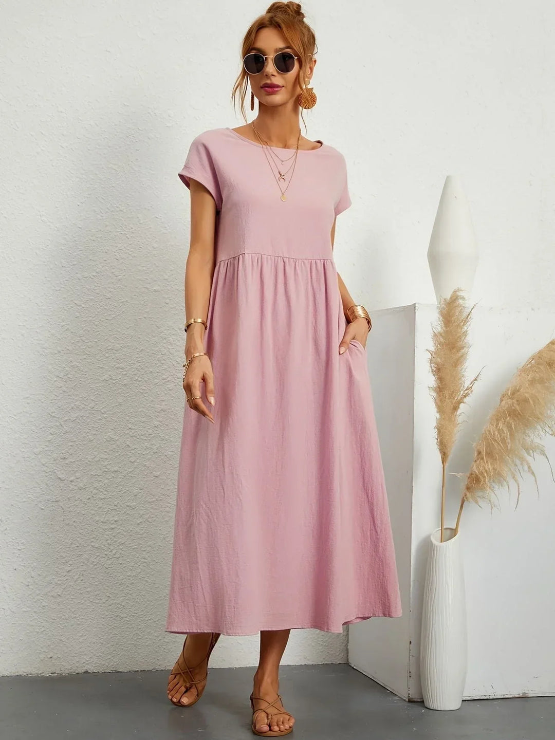 Linen Blend Relaxed Maxi Dress for Women