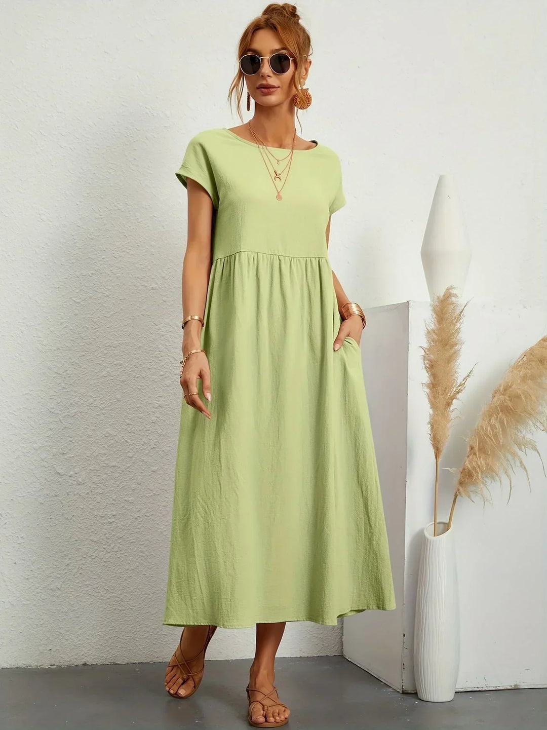 Linen Blend Relaxed Maxi Dress for Women