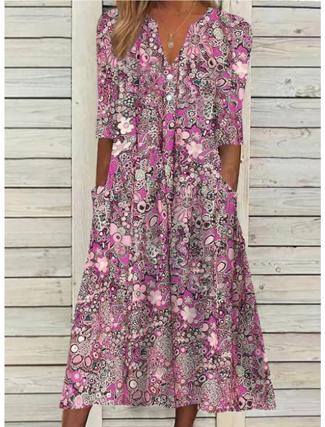Floral V-Neck Midi Dress for Women