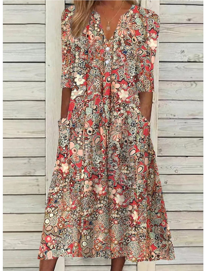 Floral V-Neck Midi Dress for Women