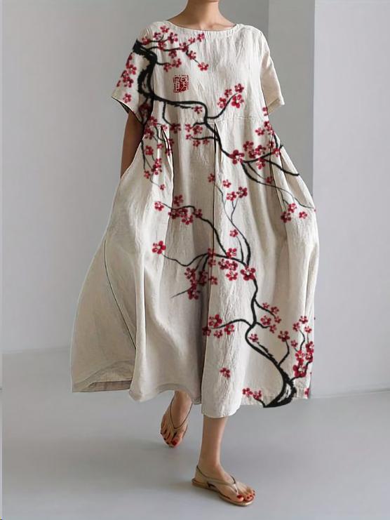 Floral Cotton Linen Maxi Dress for Women