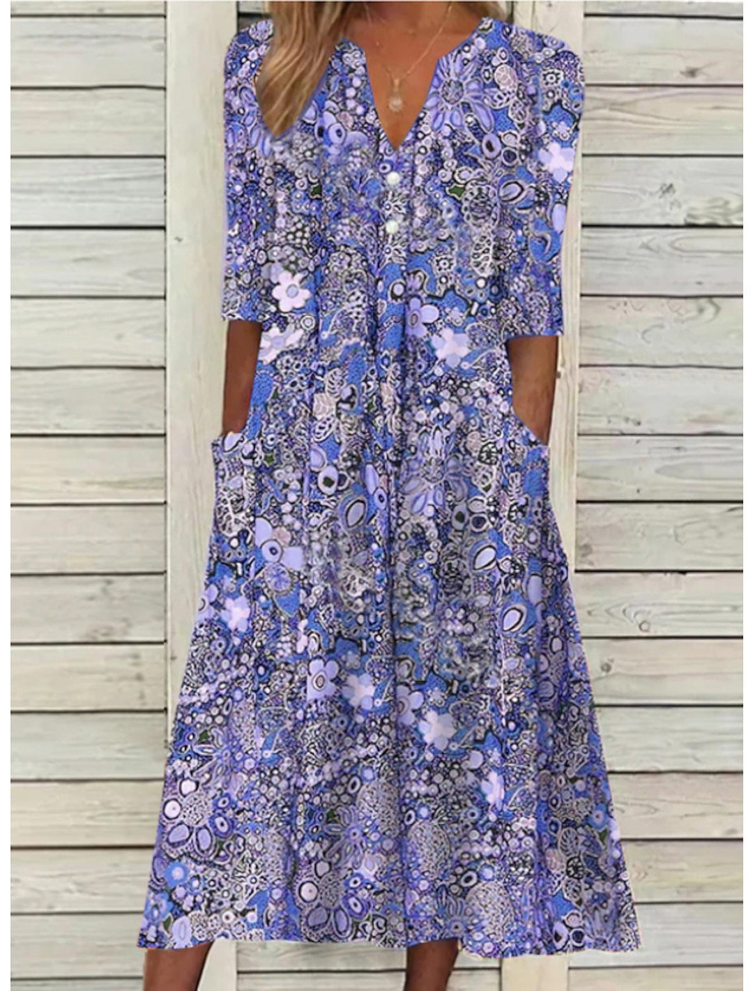 Floral V-Neck Midi Dress for Women