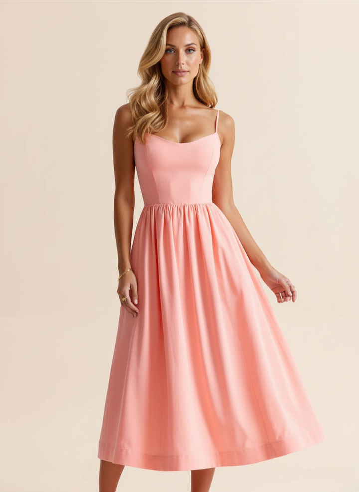 Cotton Strappy Midi Dress for Women