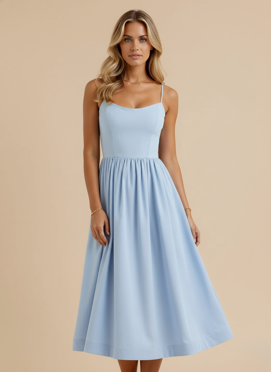Cotton Strappy Midi Dress for Women