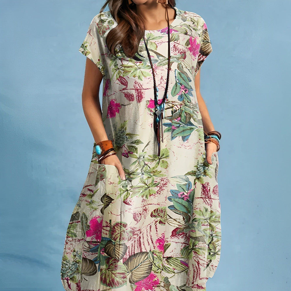 Floral Short Sleeve Midi Dress for Women