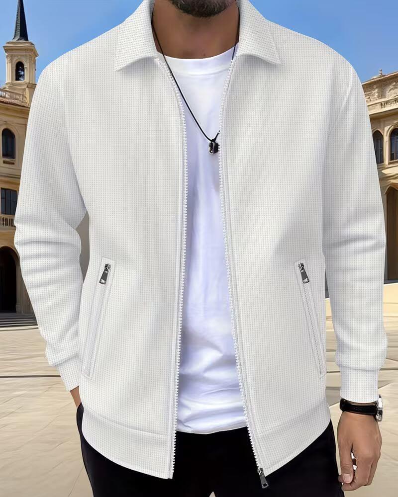 Textured Zip-Up Bomber Jacket for Men