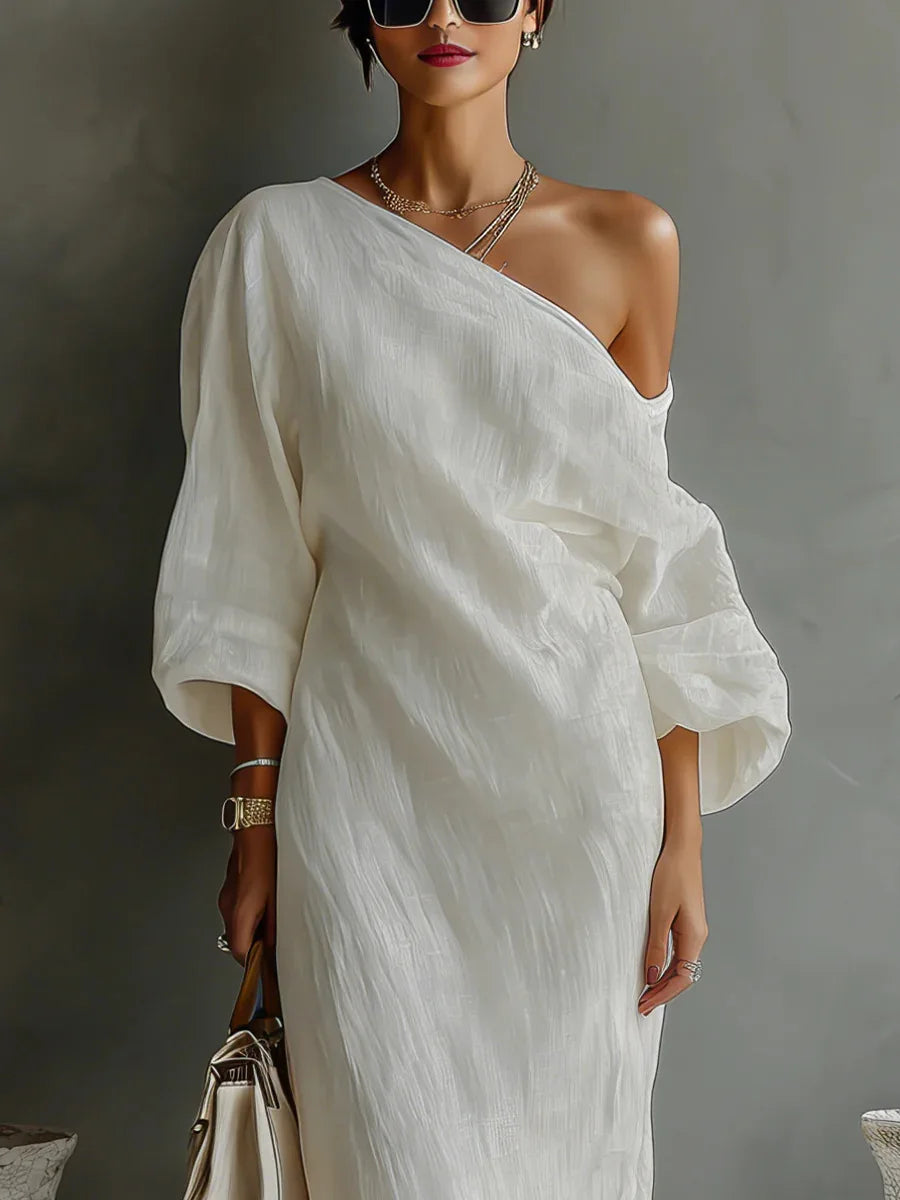 One-Shoulder Maxi Dress with Pockets for Women