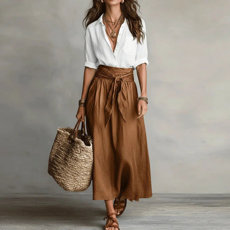 Shirt and Midi Skirt Two-Piece Set for Women