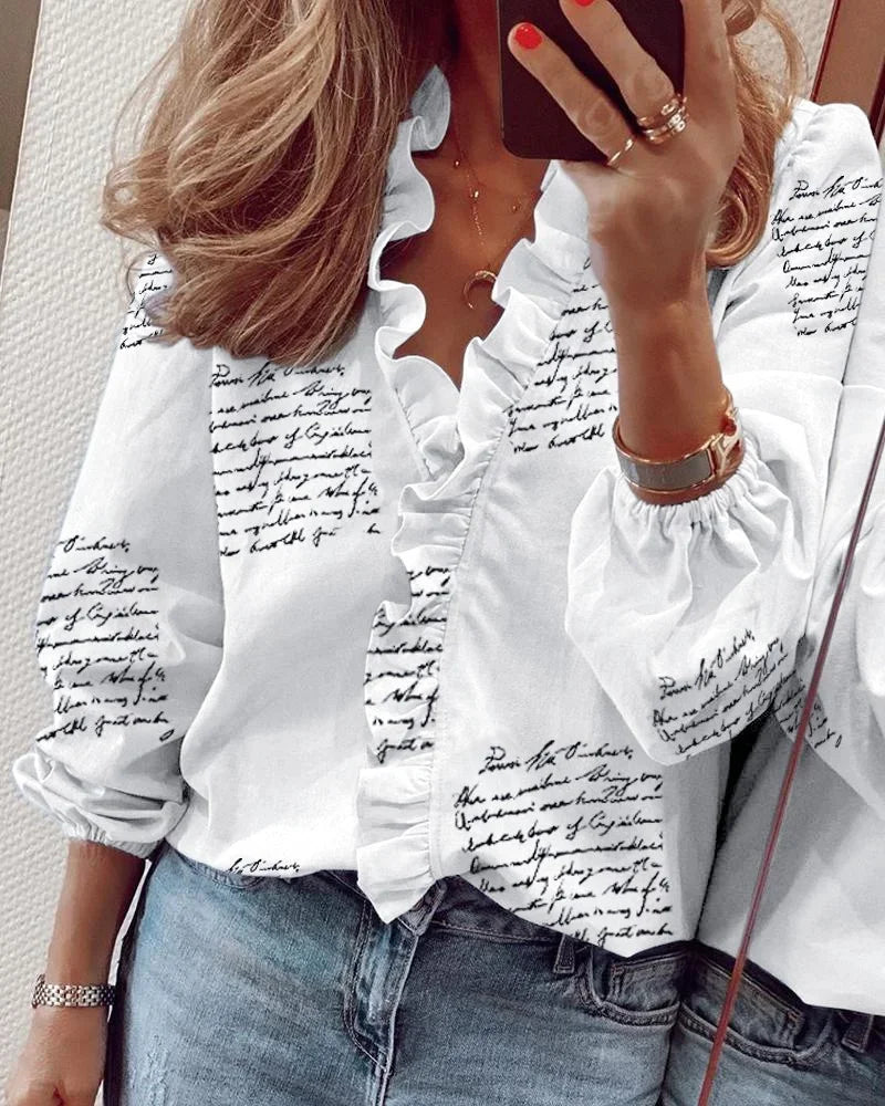 Ruffle Trim Button-Up Blouse for Women