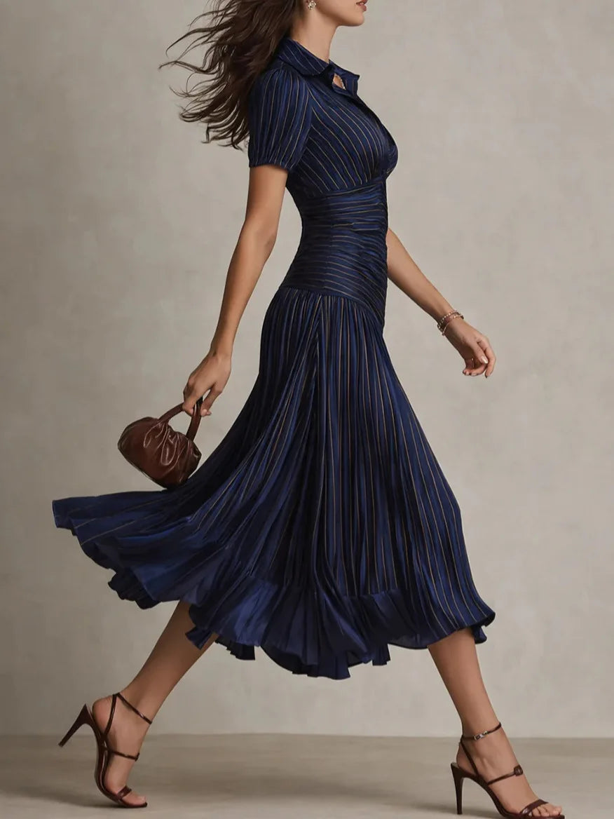 High-Waist Satin Shirt Dress for Women