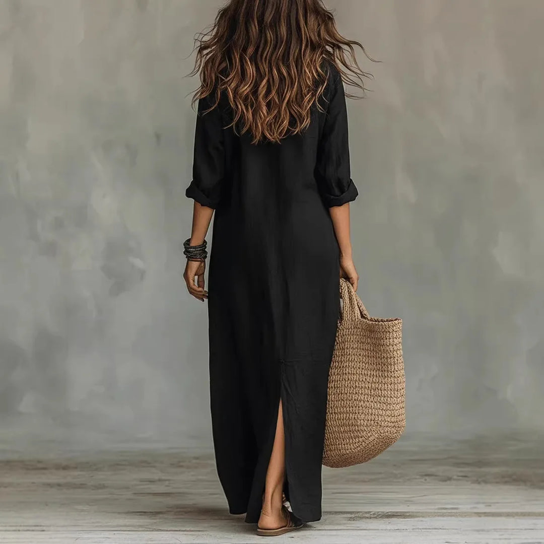 V-Neck Maxi Dress with 3/4 Sleeves for Women