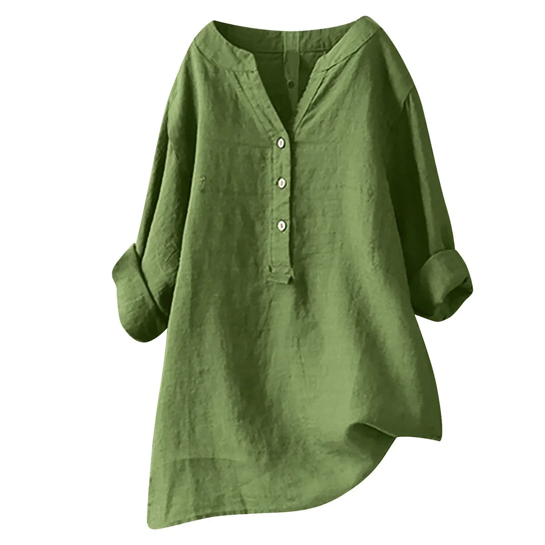 Buttoned V-Neck Blouse for Women