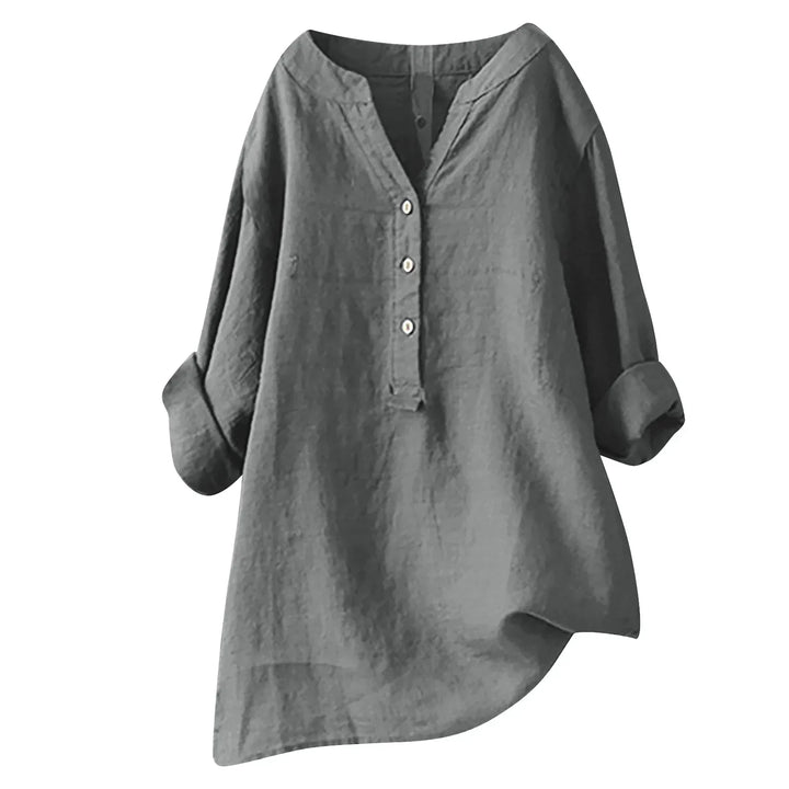 Buttoned V-Neck Blouse for Women