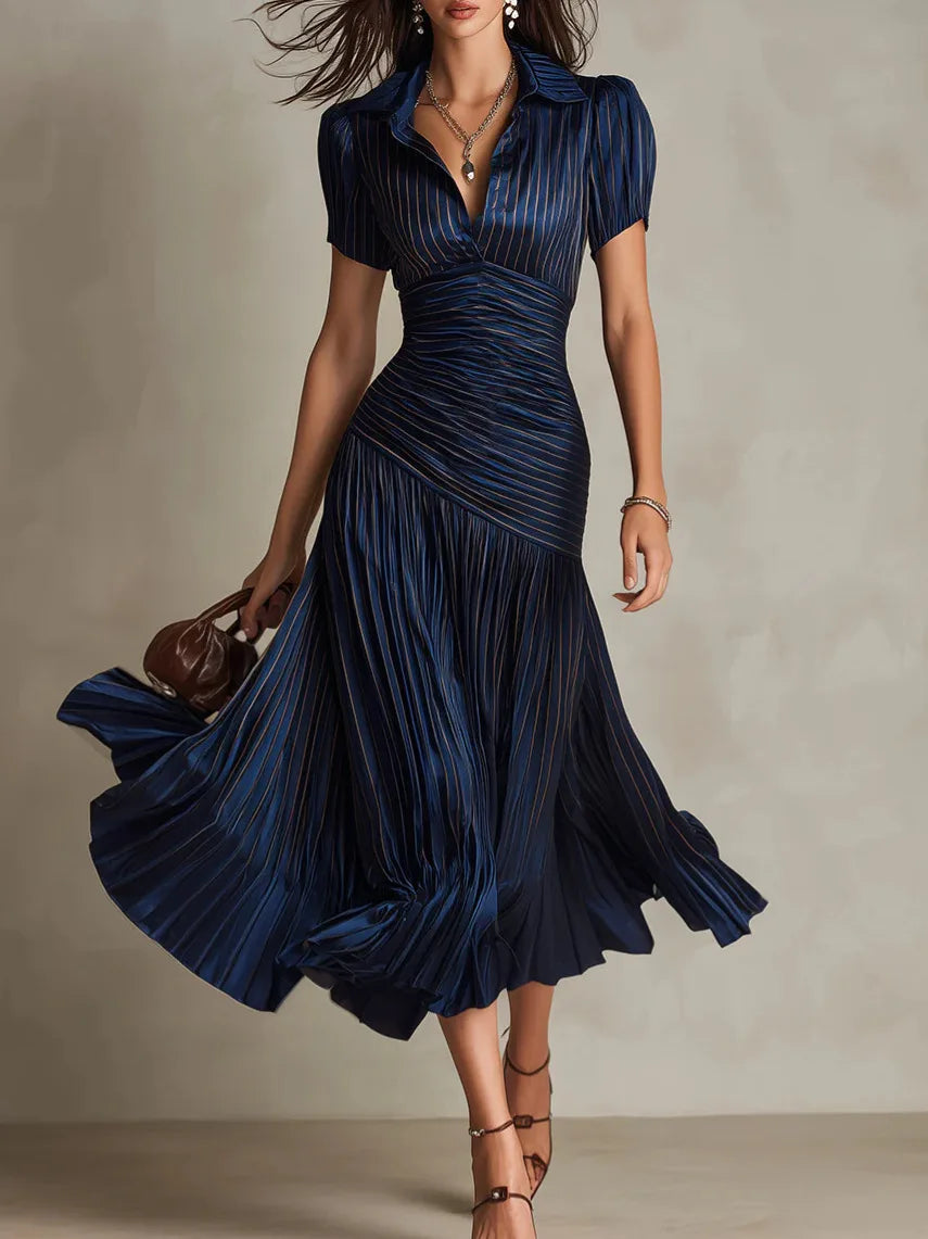 High-Waist Satin Shirt Dress for Women