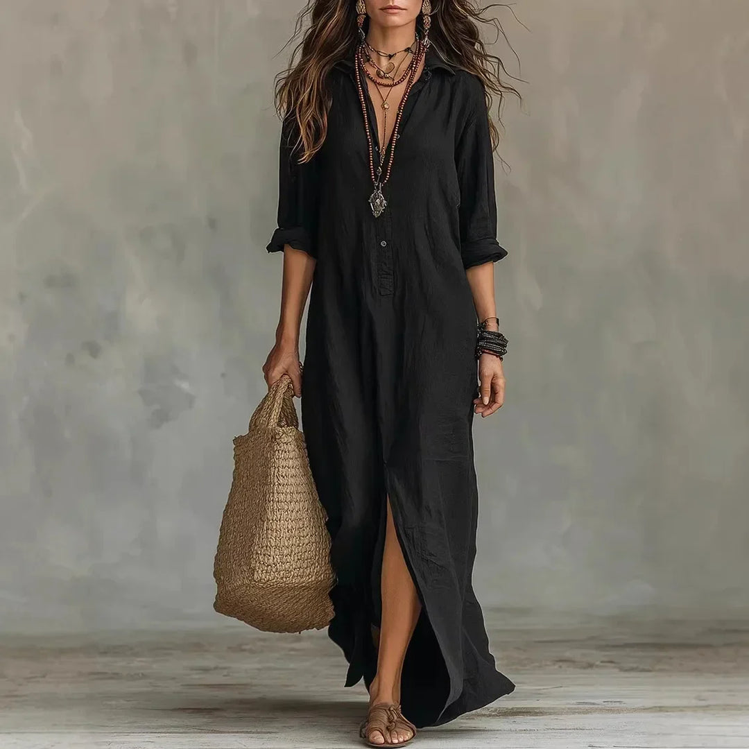 V-Neck Maxi Dress with 3/4 Sleeves for Women
