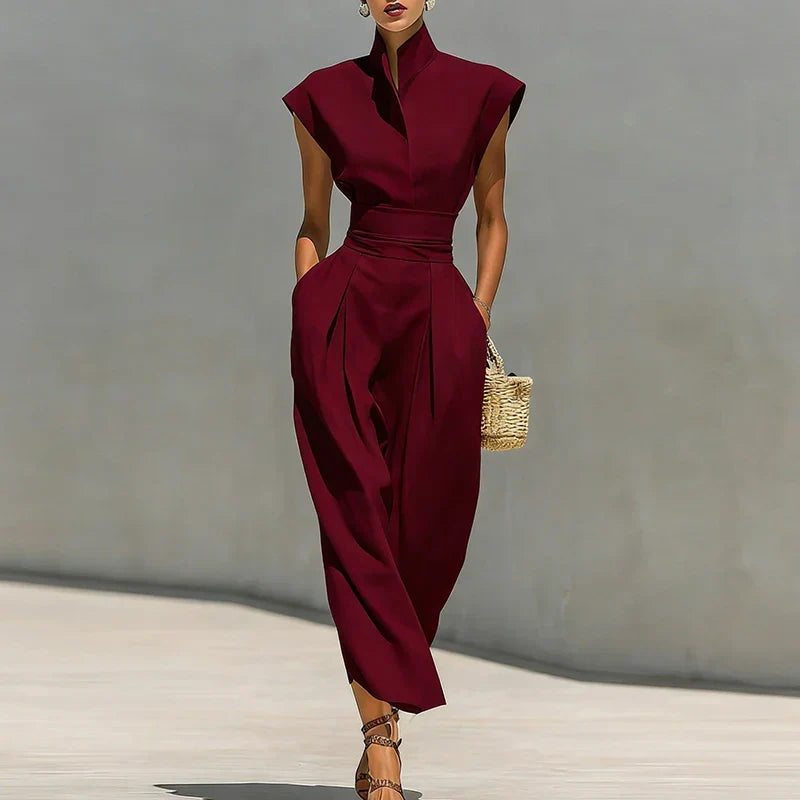 High-Neck Midi Dress with Pockets for Women