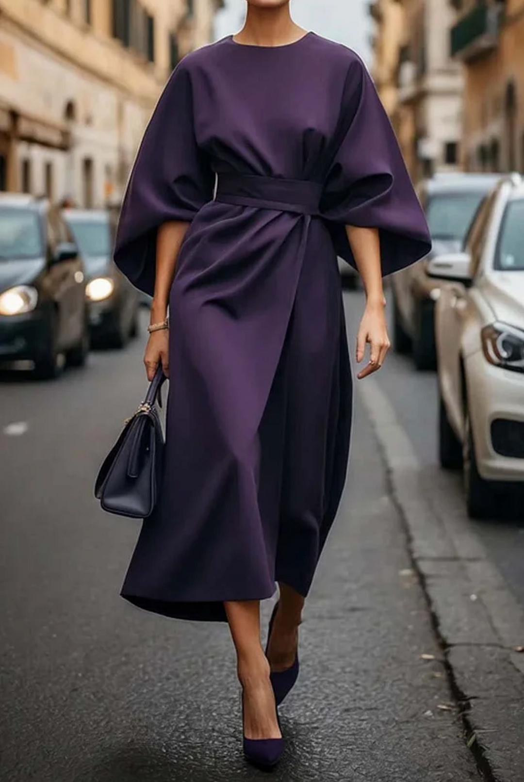 Structured Fluid Midi Dress for Women