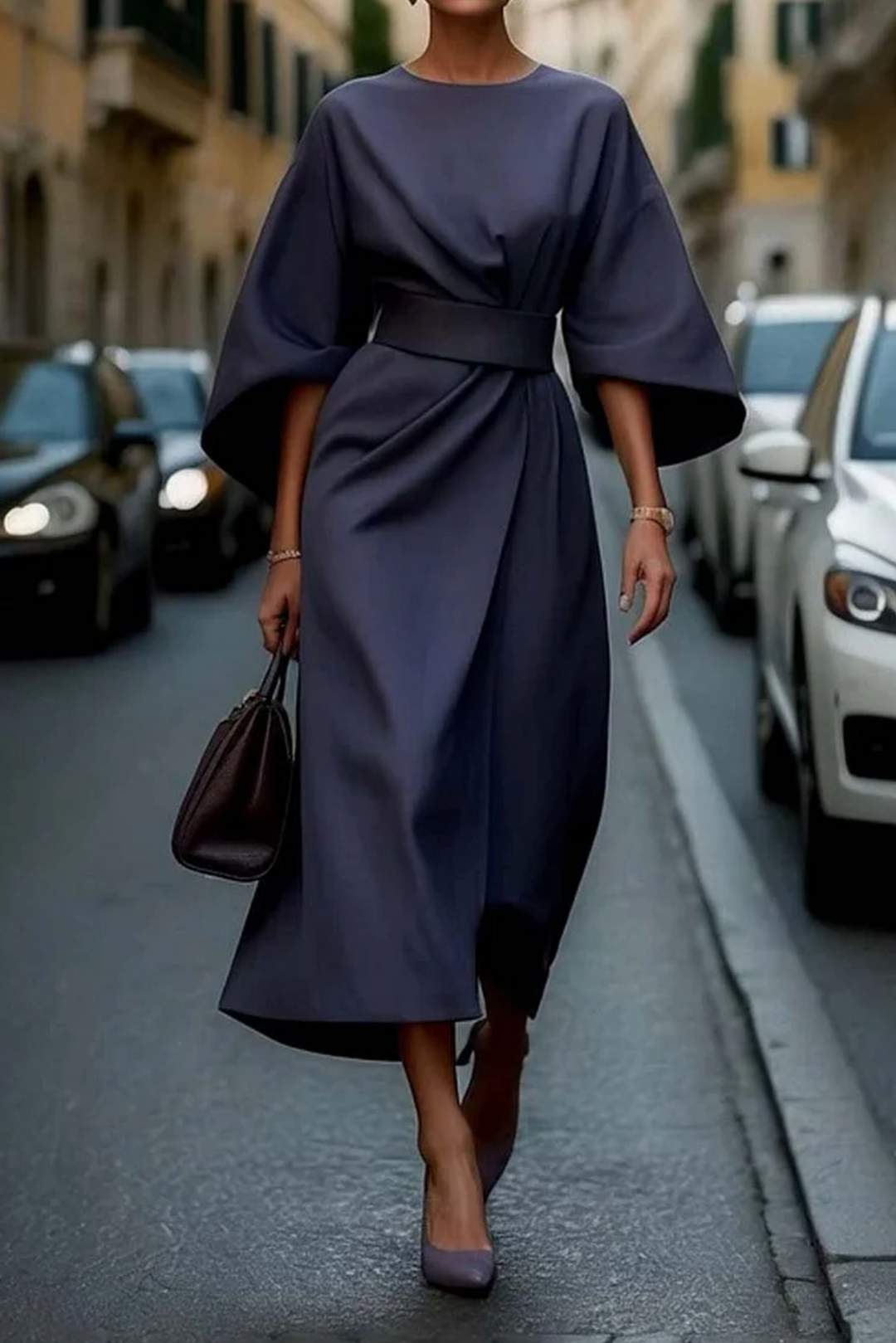 Structured Fluid Midi Dress for Women