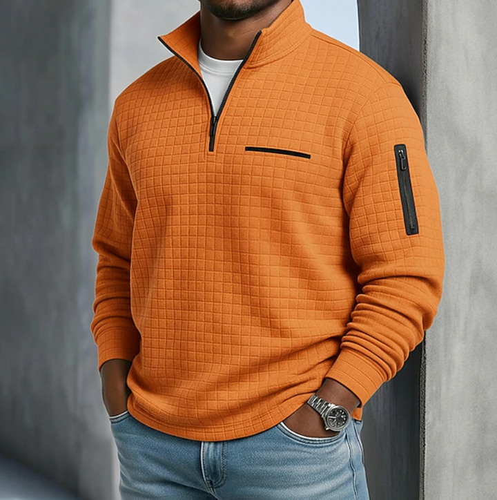 Quarter Zip Waffle Knit Sweater for Men