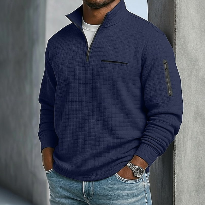 Quarter Zip Waffle Knit Sweater for Men