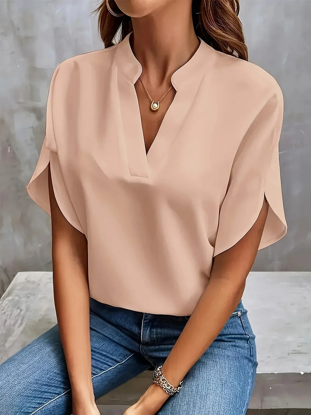 V-Neck Short Sleeve Blouse for Women