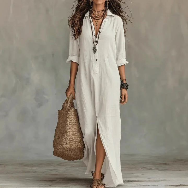 V-Neck Maxi Dress with 3/4 Sleeves for Women