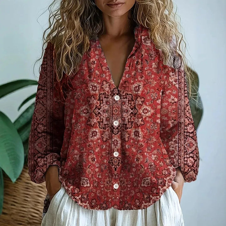 Floral Print V-Neck Blouse for Women
