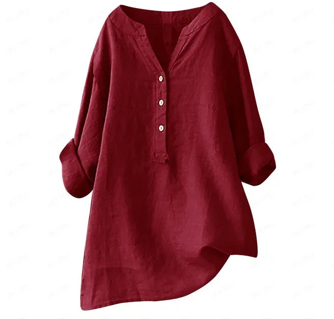 Buttoned V-Neck Blouse for Women
