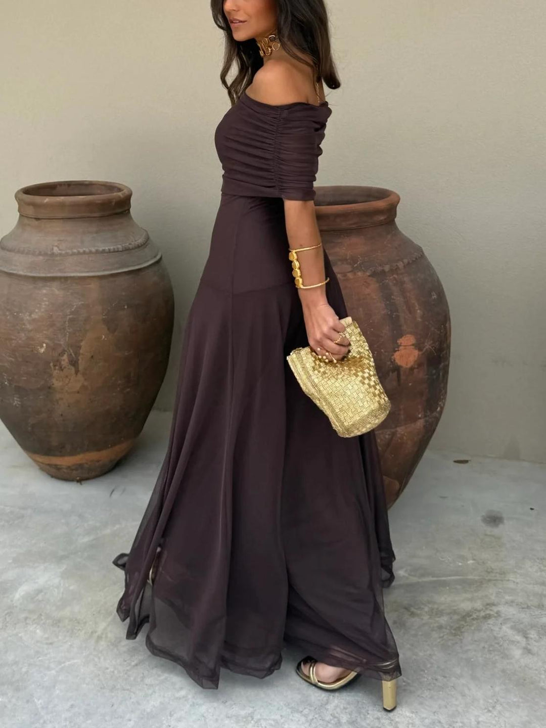Mesh Overlay Maxi Dress for Women
