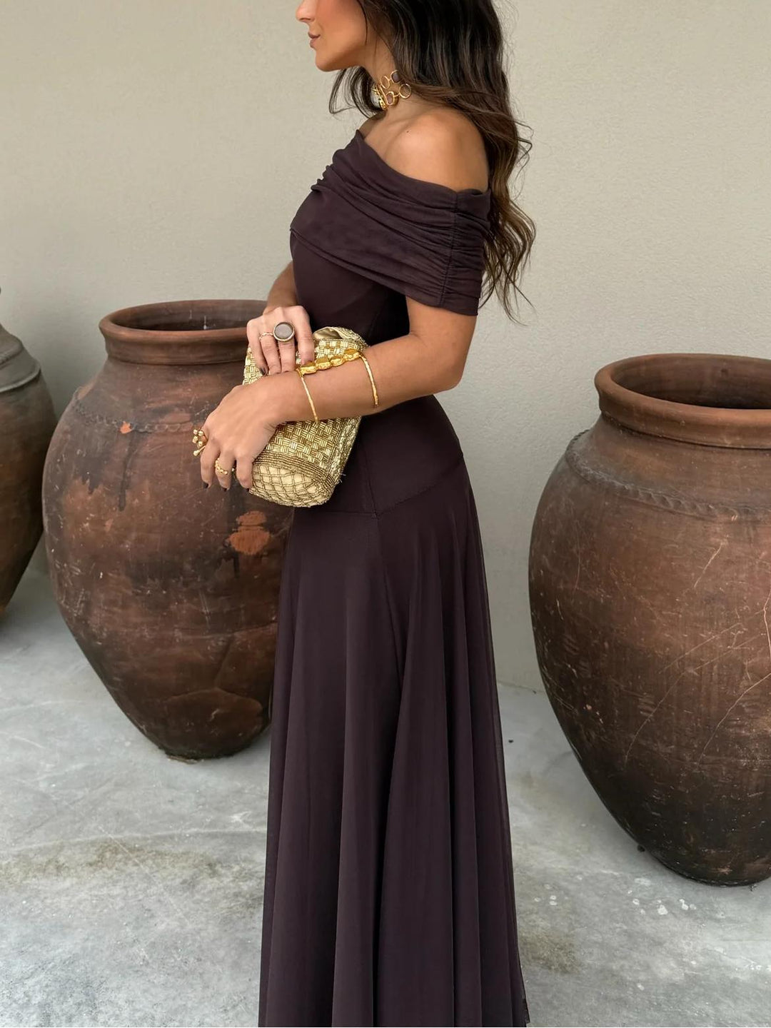 Mesh Overlay Maxi Dress for Women
