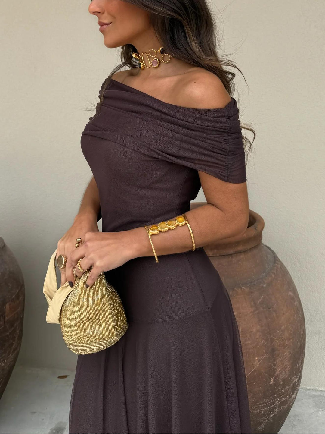 Mesh Overlay Maxi Dress for Women