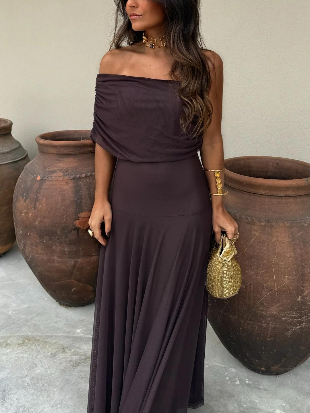 Mesh Overlay Maxi Dress for Women