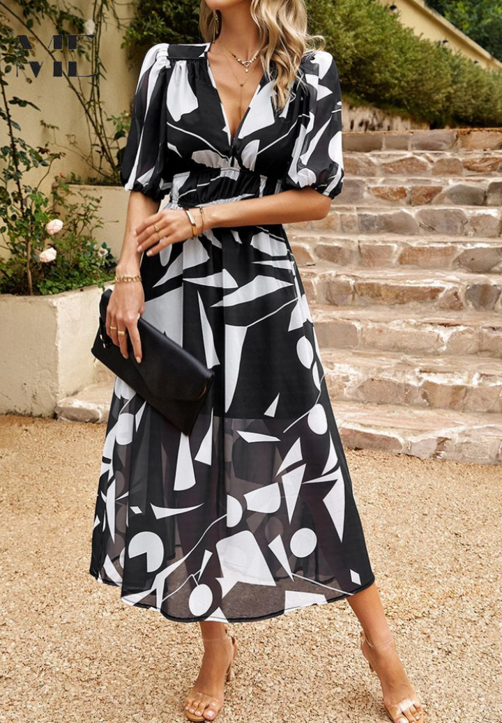 Floral Puff Sleeve Midi Dress for Women
