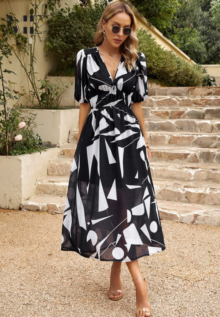 Floral Puff Sleeve Midi Dress for Women