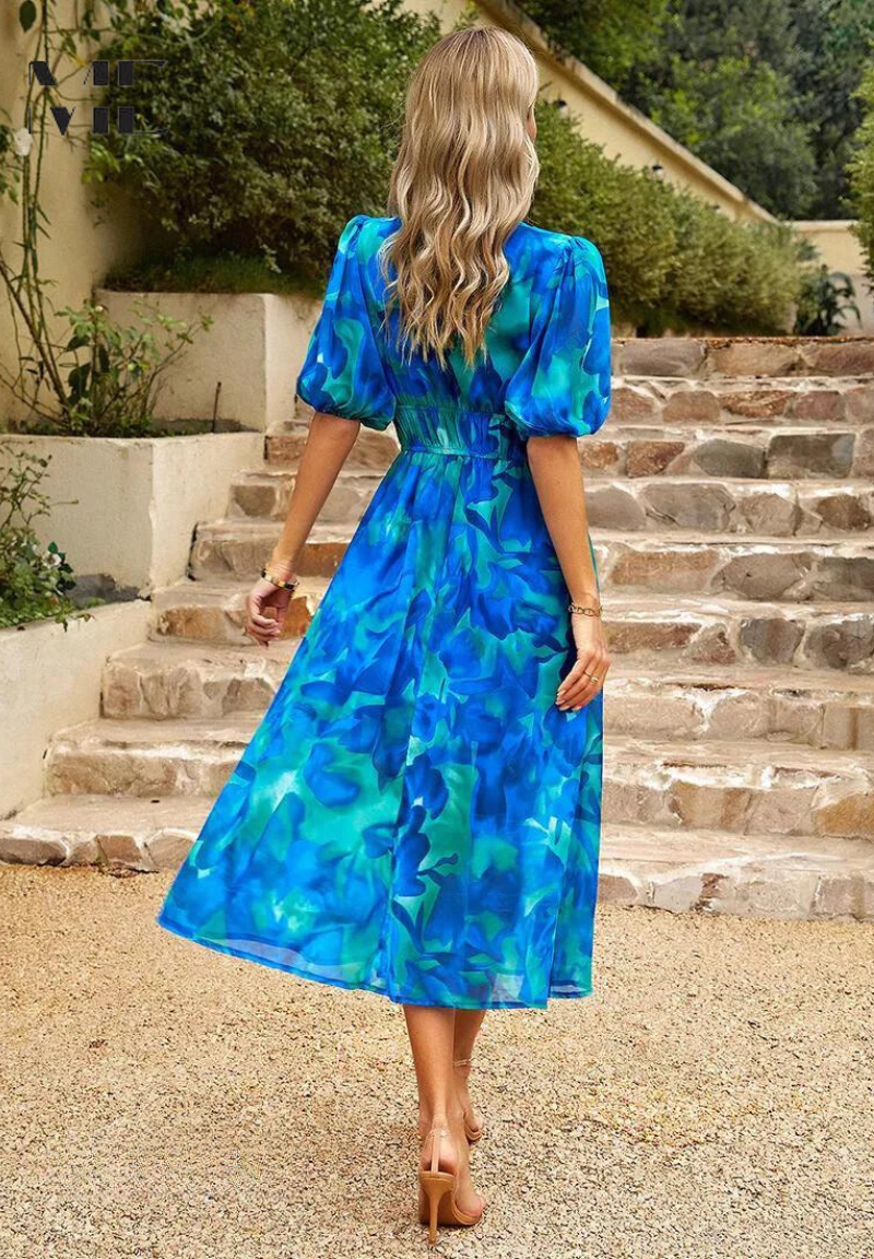 Floral Puff Sleeve Midi Dress for Women