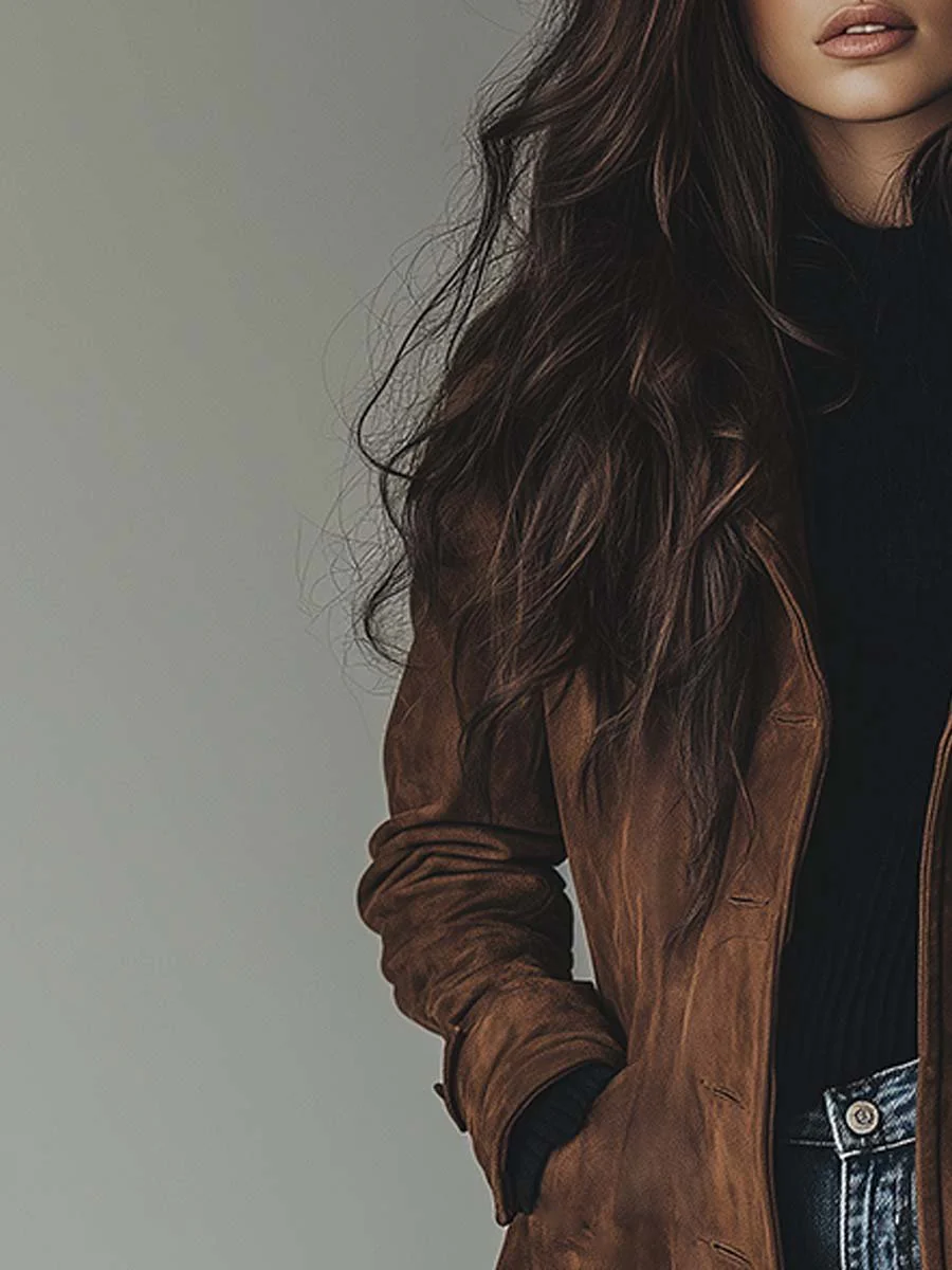 Long Buttoned Trench Style Coat for Women