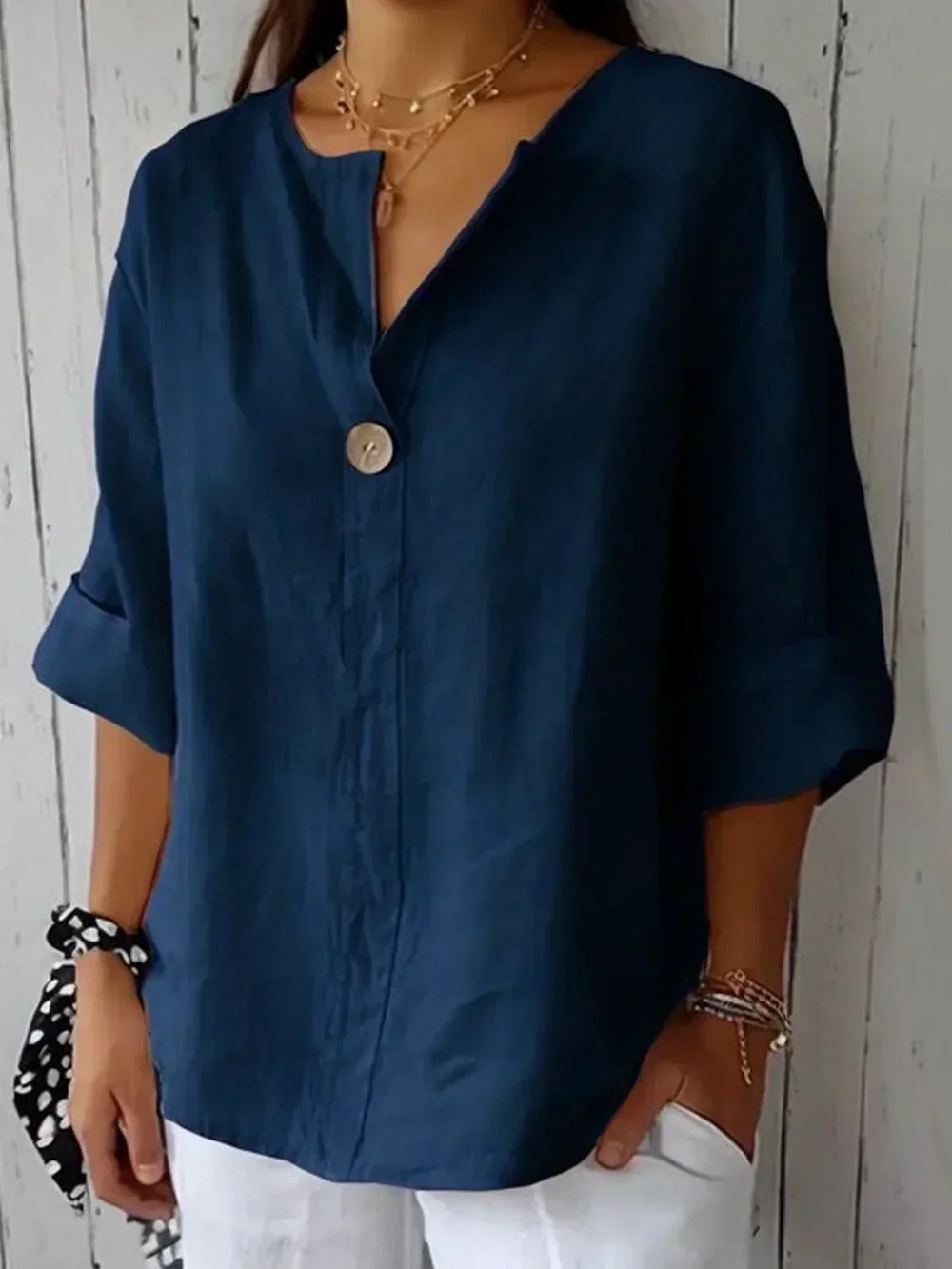 Linen Button-Up Blouse for Women