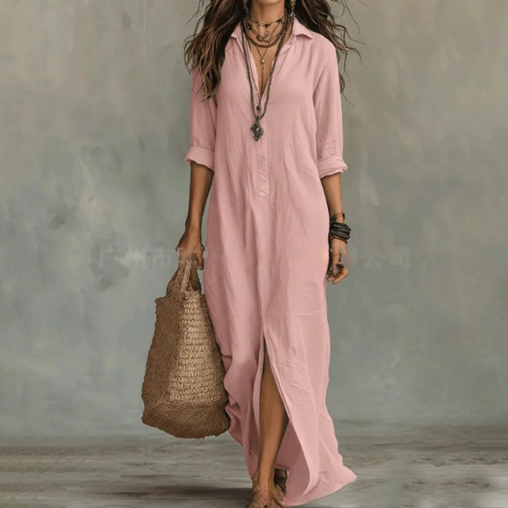 V-Neck Maxi Dress with 3/4 Sleeves for Women