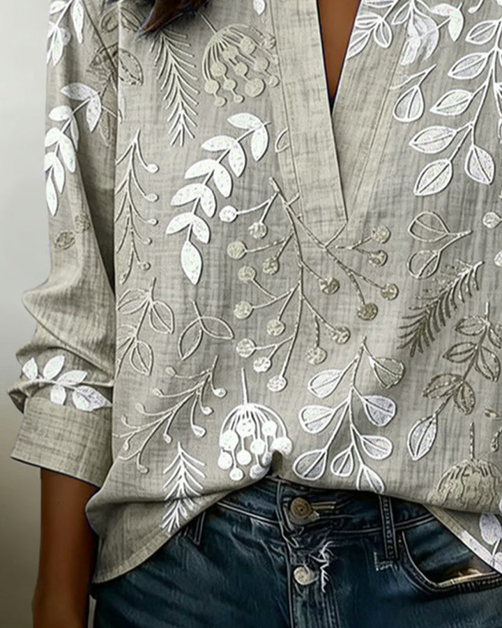 Floral V-Neck Blouse for Women