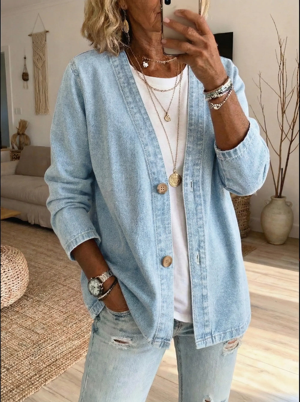 Button-Front Open Cardigan for Women