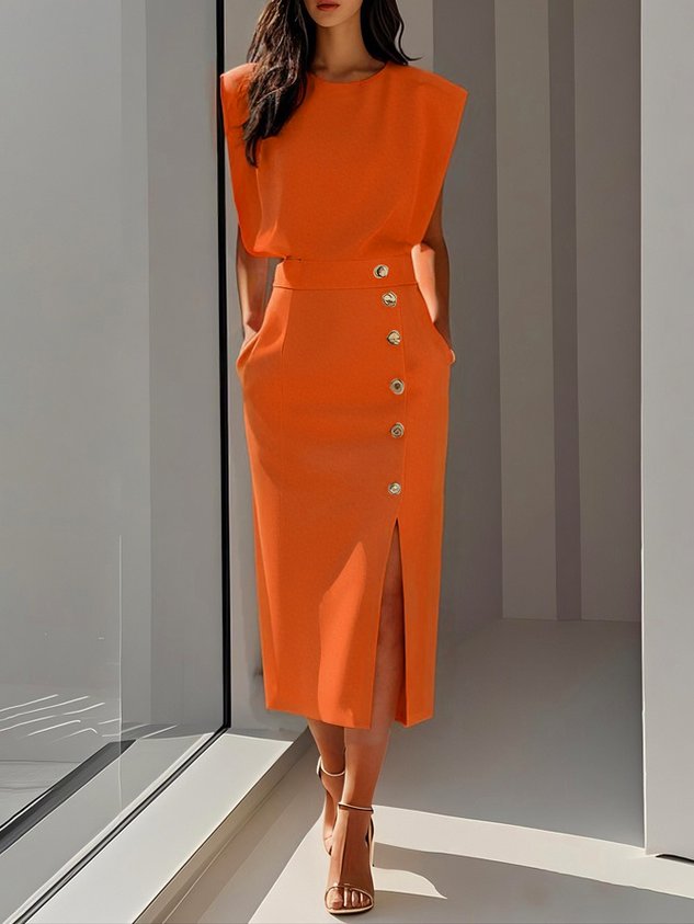 Sleeveless Button Front Midi Dress for Women