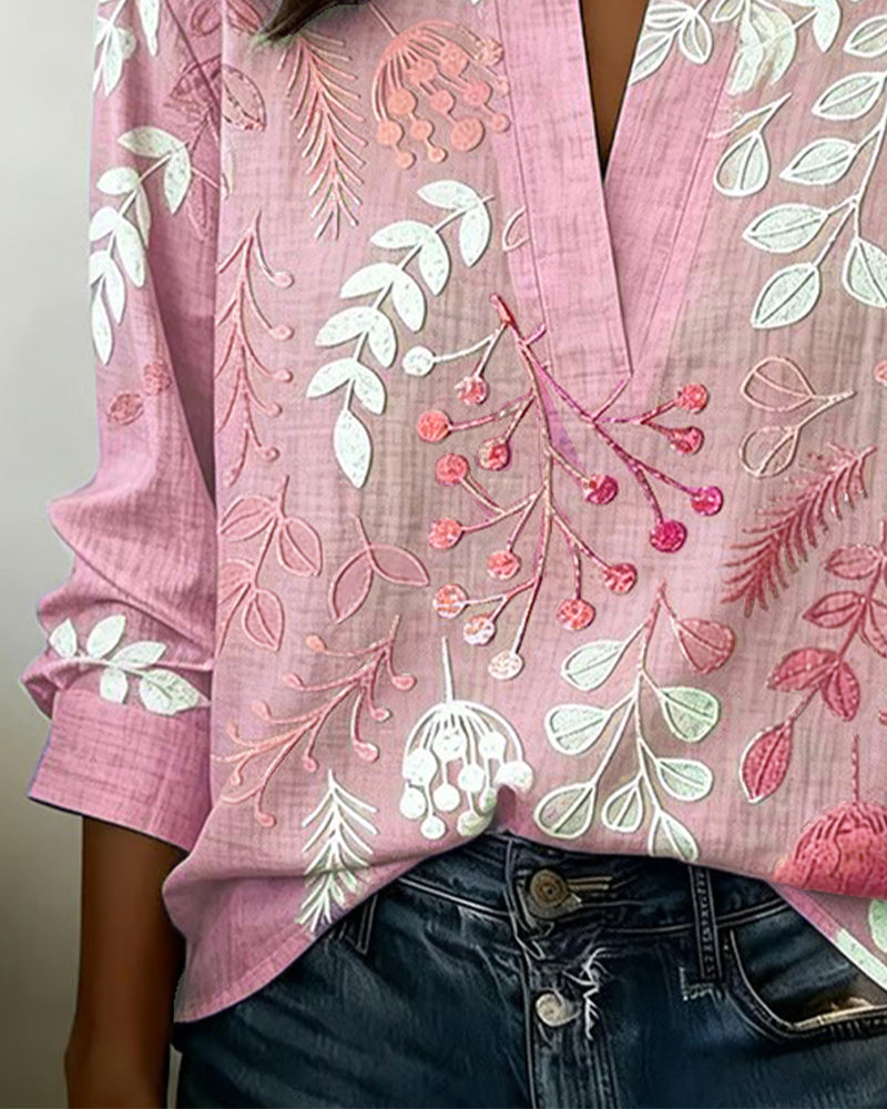 Floral V-Neck Blouse for Women