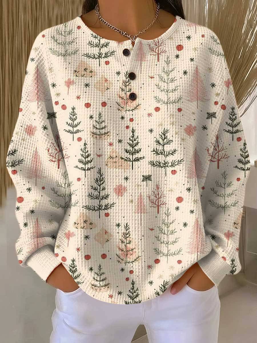 Waffle Knit Pullover Sweater for Women