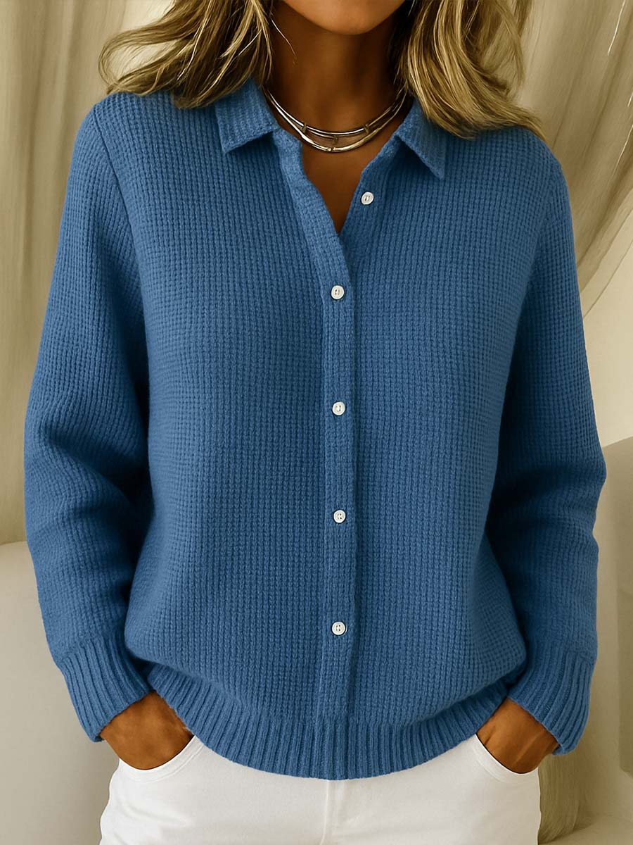 Knit Button-Up Collared Cardigan for Women