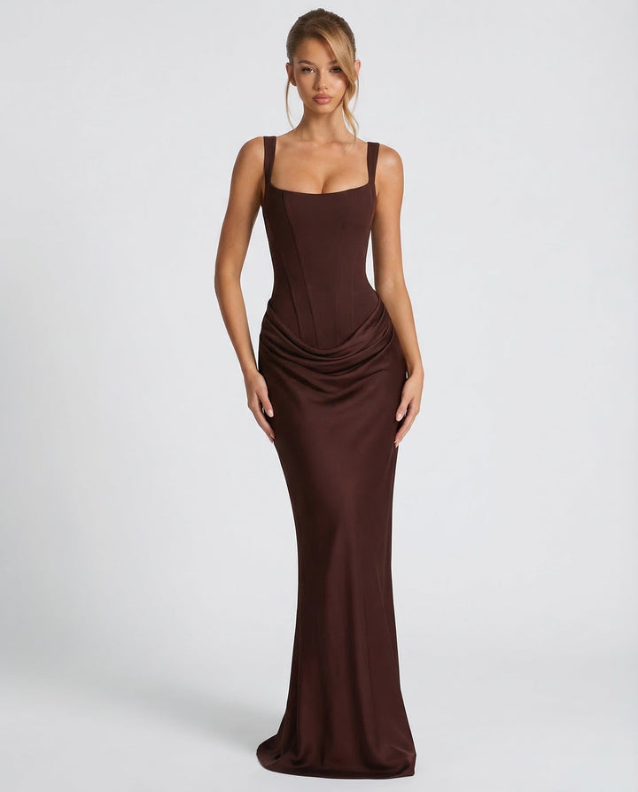 Square Neck Draped Waist Maxi Dress for Women