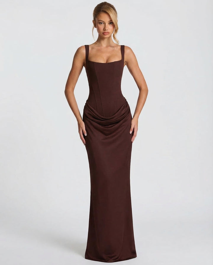 Square Neck Draped Waist Maxi Dress for Women