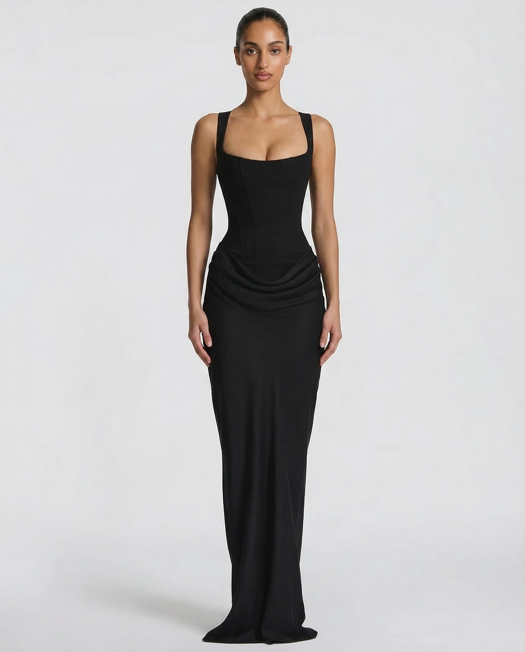Square Neck Draped Waist Maxi Dress for Women